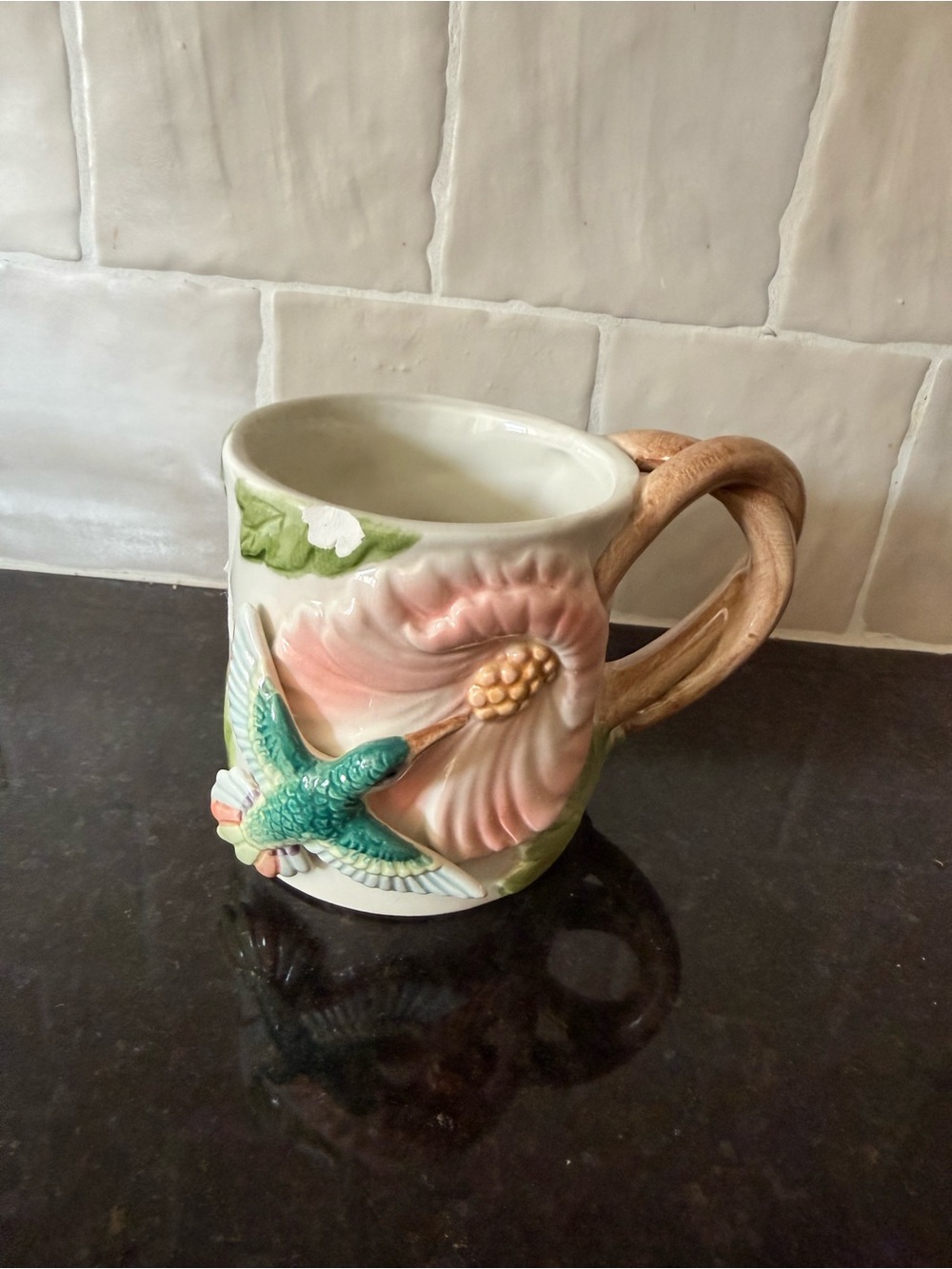 Fitz & Floyd Hummingbird Sculpted (3D) Mug Floral Cottagecore Flawed